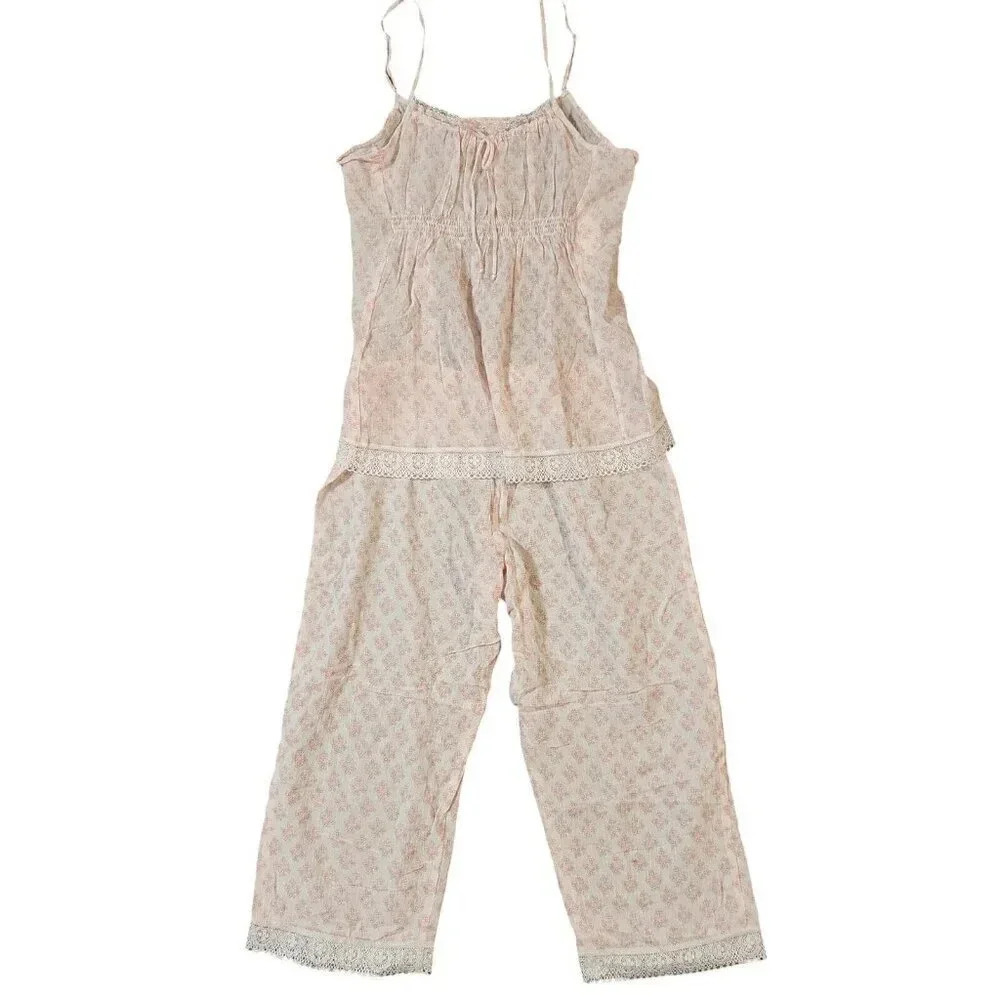 New $76 Oscar de la Renta Pink Label Outfit Set Women's Medium Ivory Wide Leg